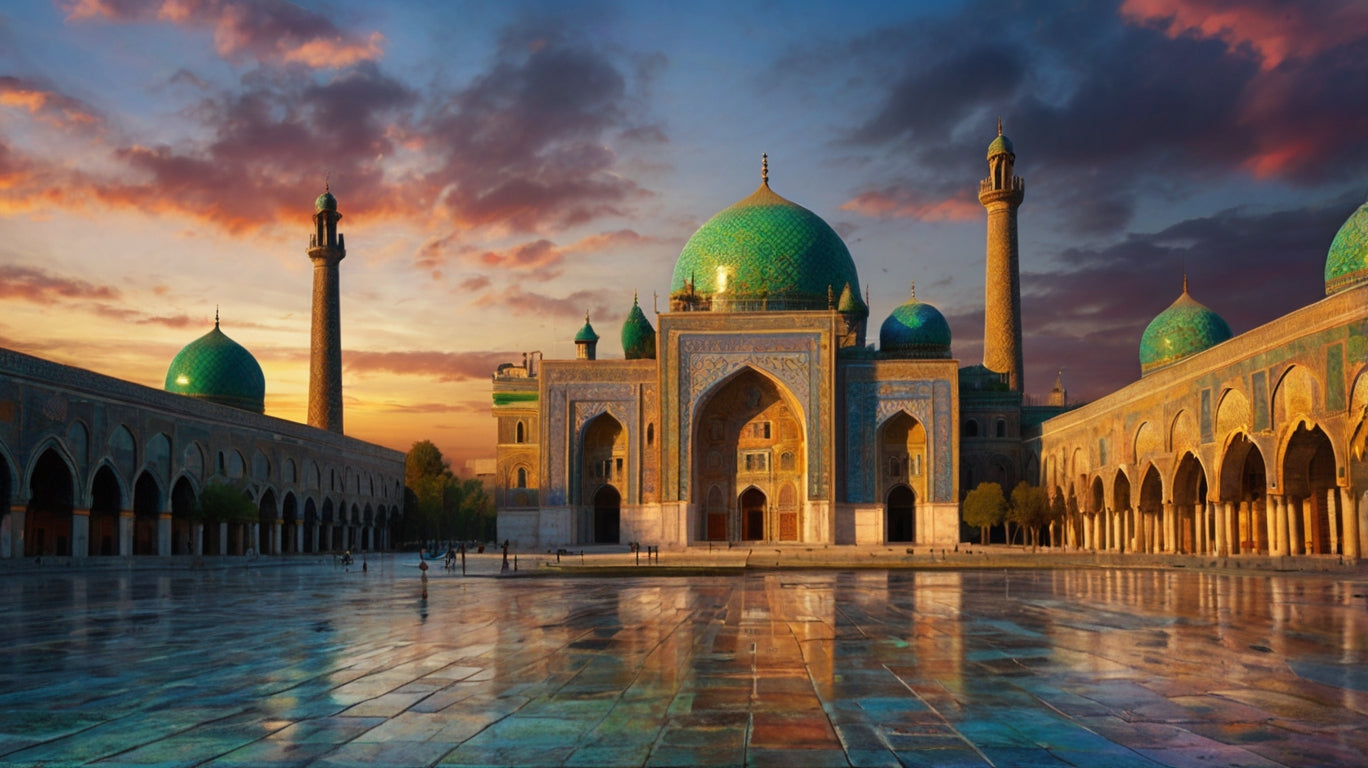 Beautiful Golden Mosque with rising sun