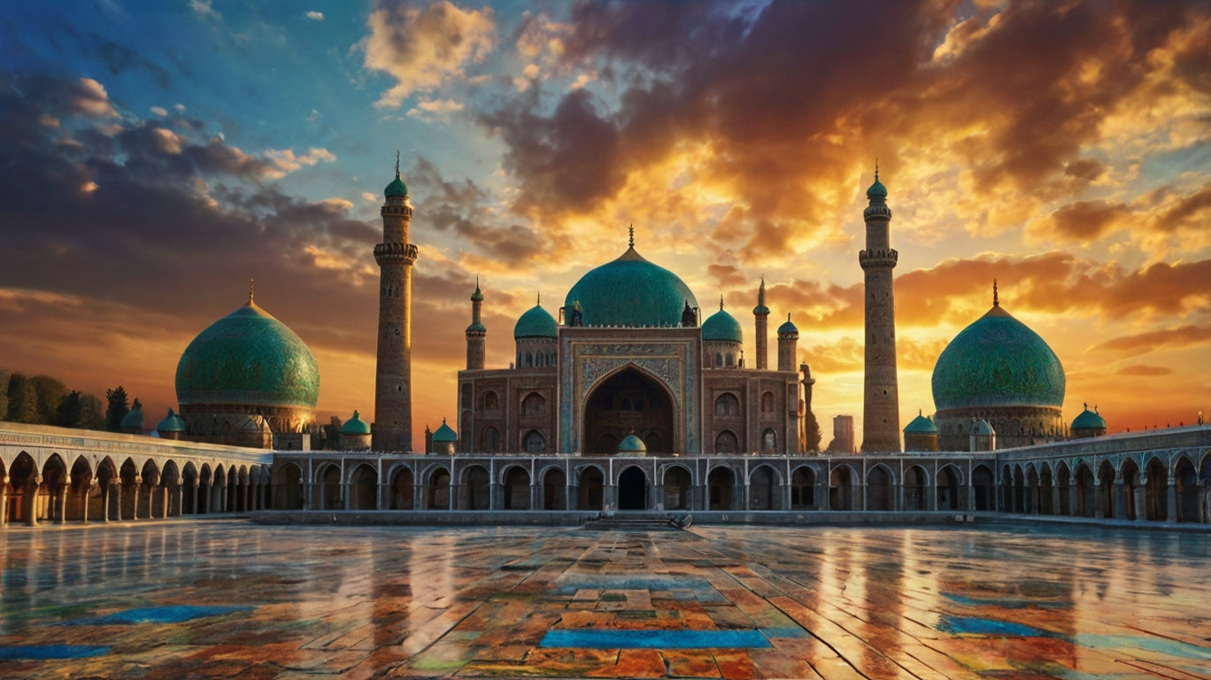 Beautiful Golden Mosque with rising sun