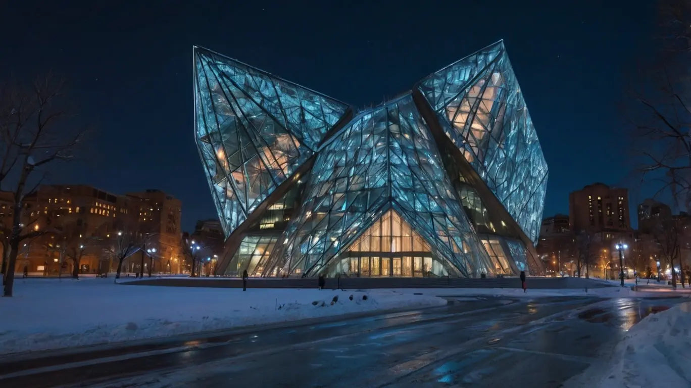Futuristic Glass Architecture in Winter Twilight My Store