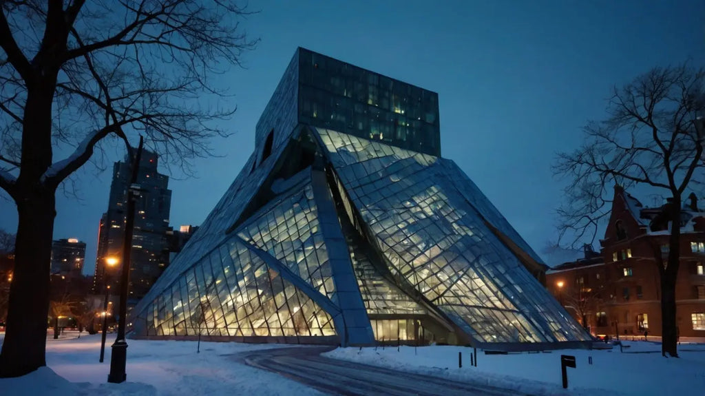 Futuristic Glass Architecture in Winter Twilight My Store