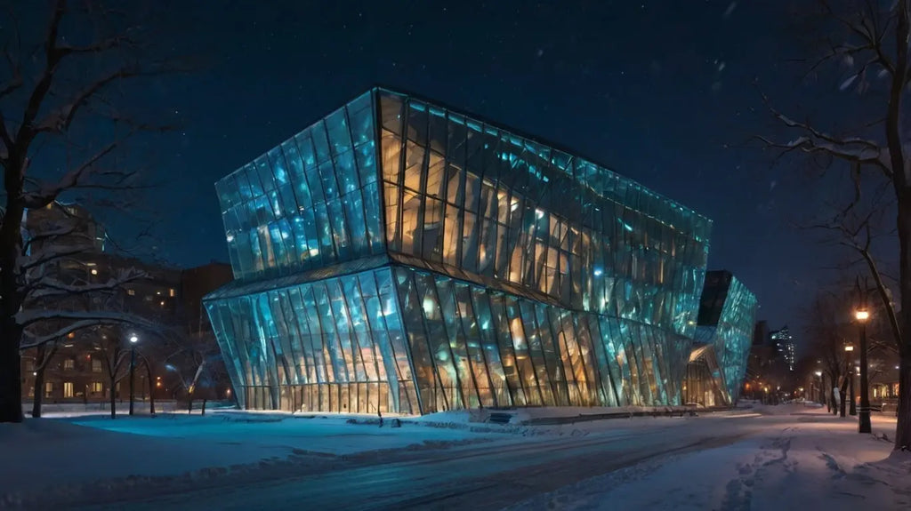 Futuristic Glass Architecture in Winter Twilight My Store