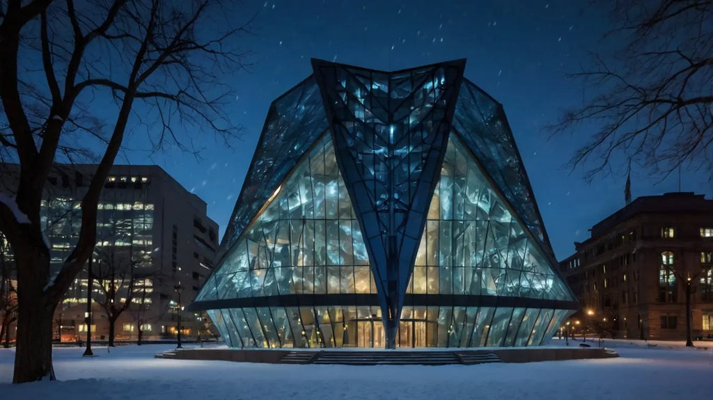 Futuristic Glass Architecture in Winter Twilight My Store