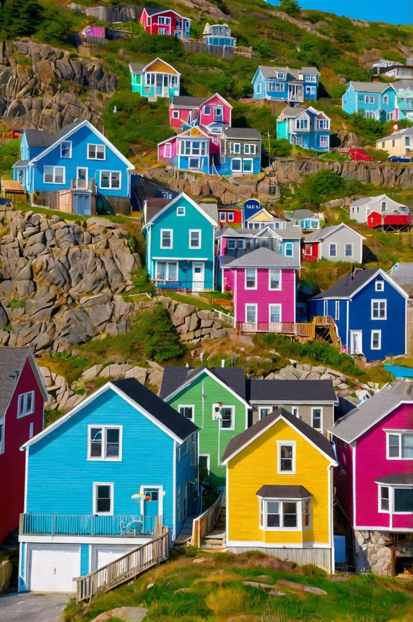 Colorful Hillside Village Print My Store