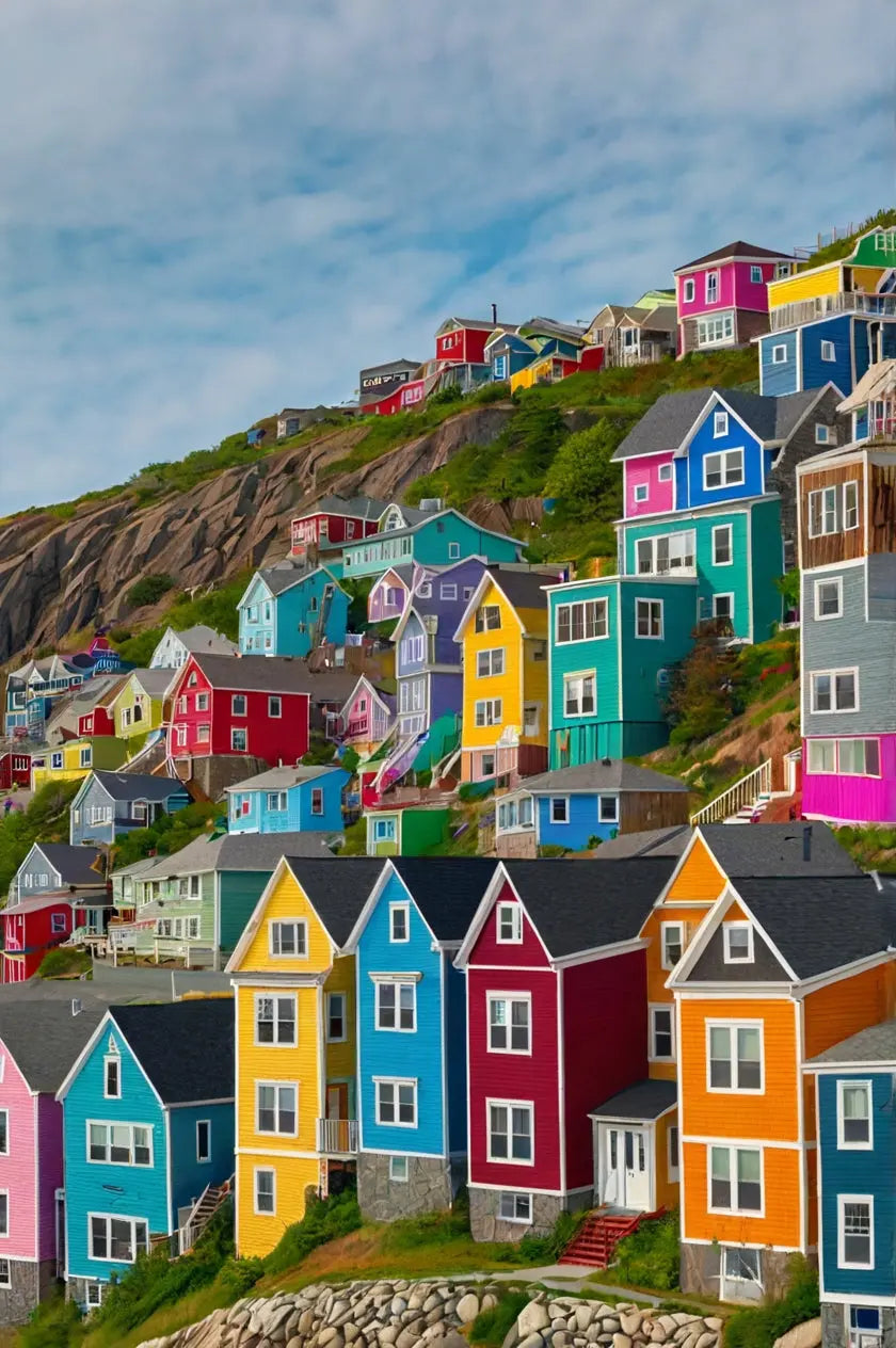 Colorful Hillside Village Print My Store