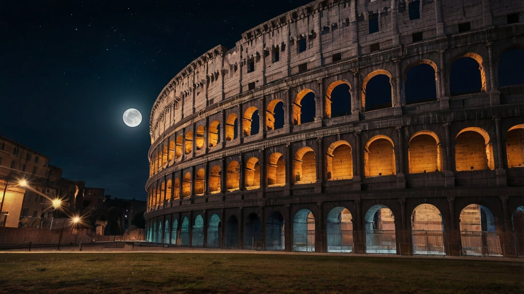 Colosseum at night with full moon