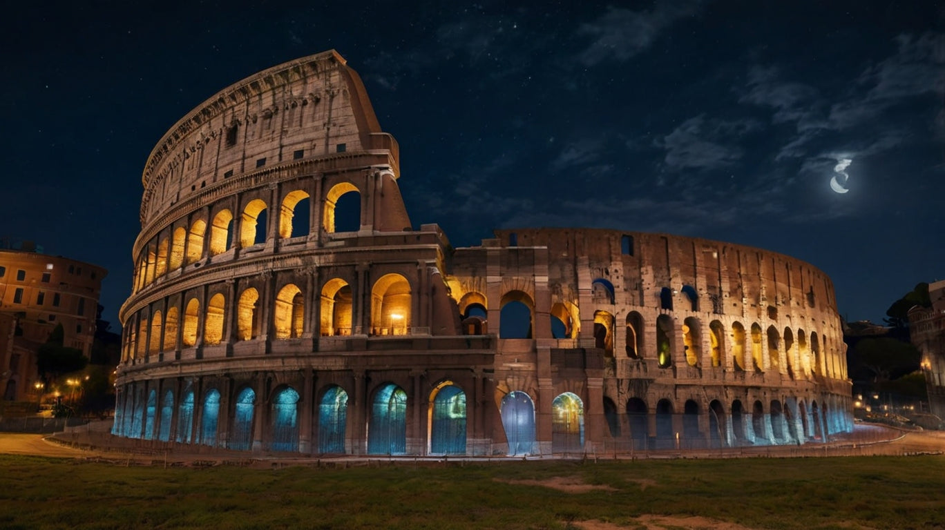 Colosseum at night with full moon