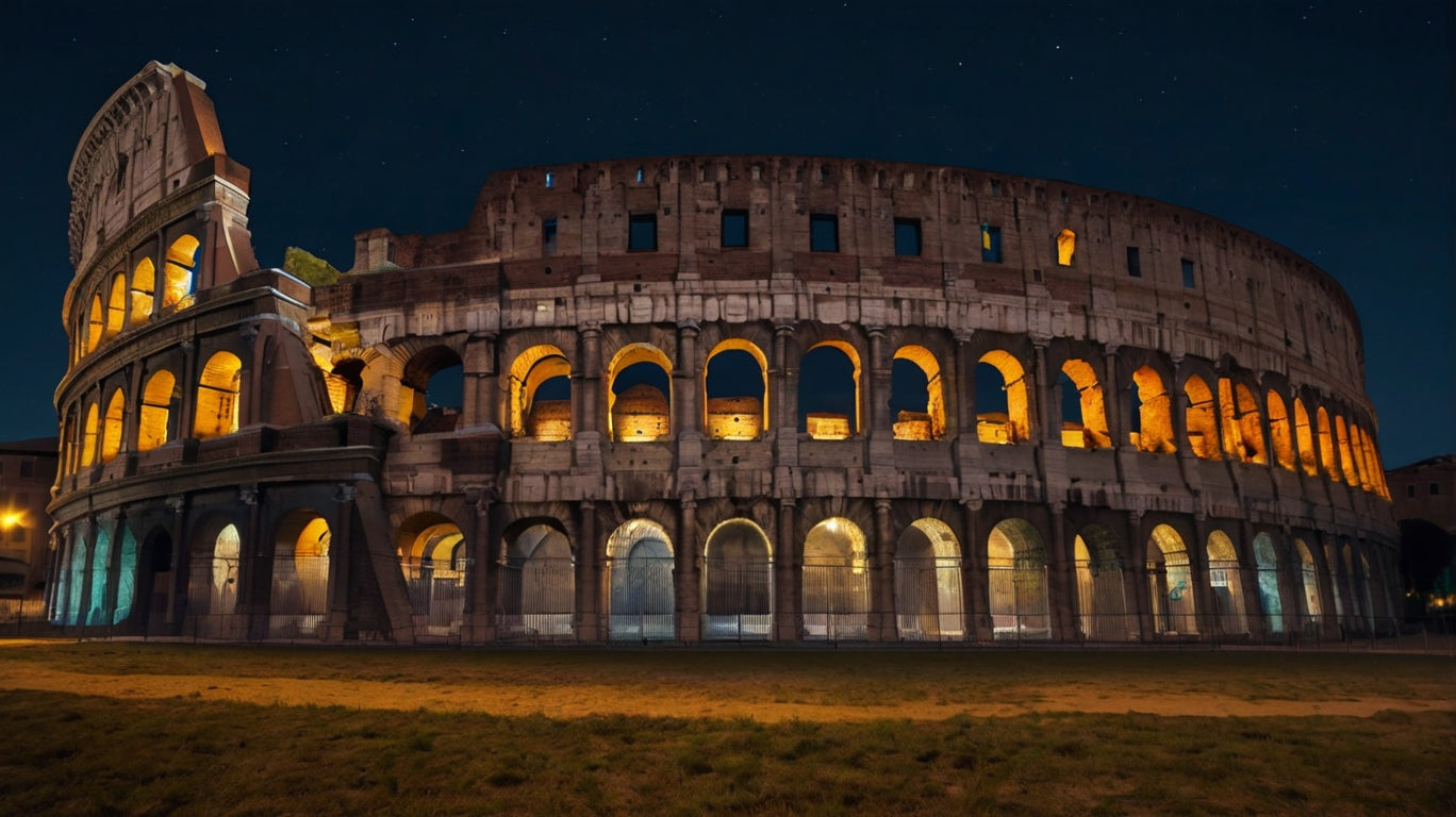 Colosseum at night with full moon