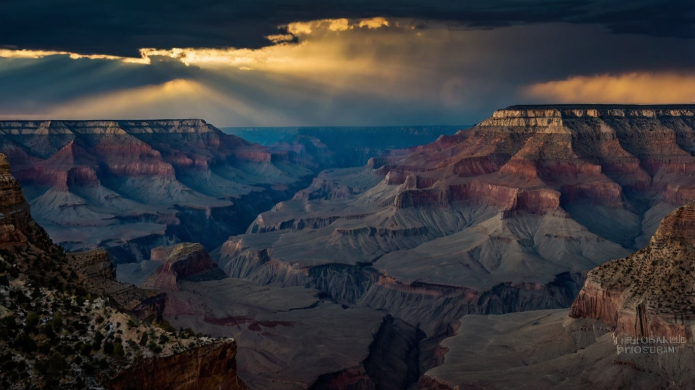Dramatic Grand Canyon with storm light rays