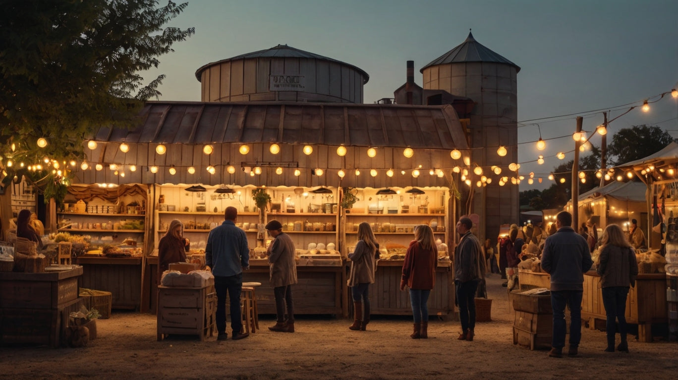 Vibrant Outdoor Food Festival Under Canopies