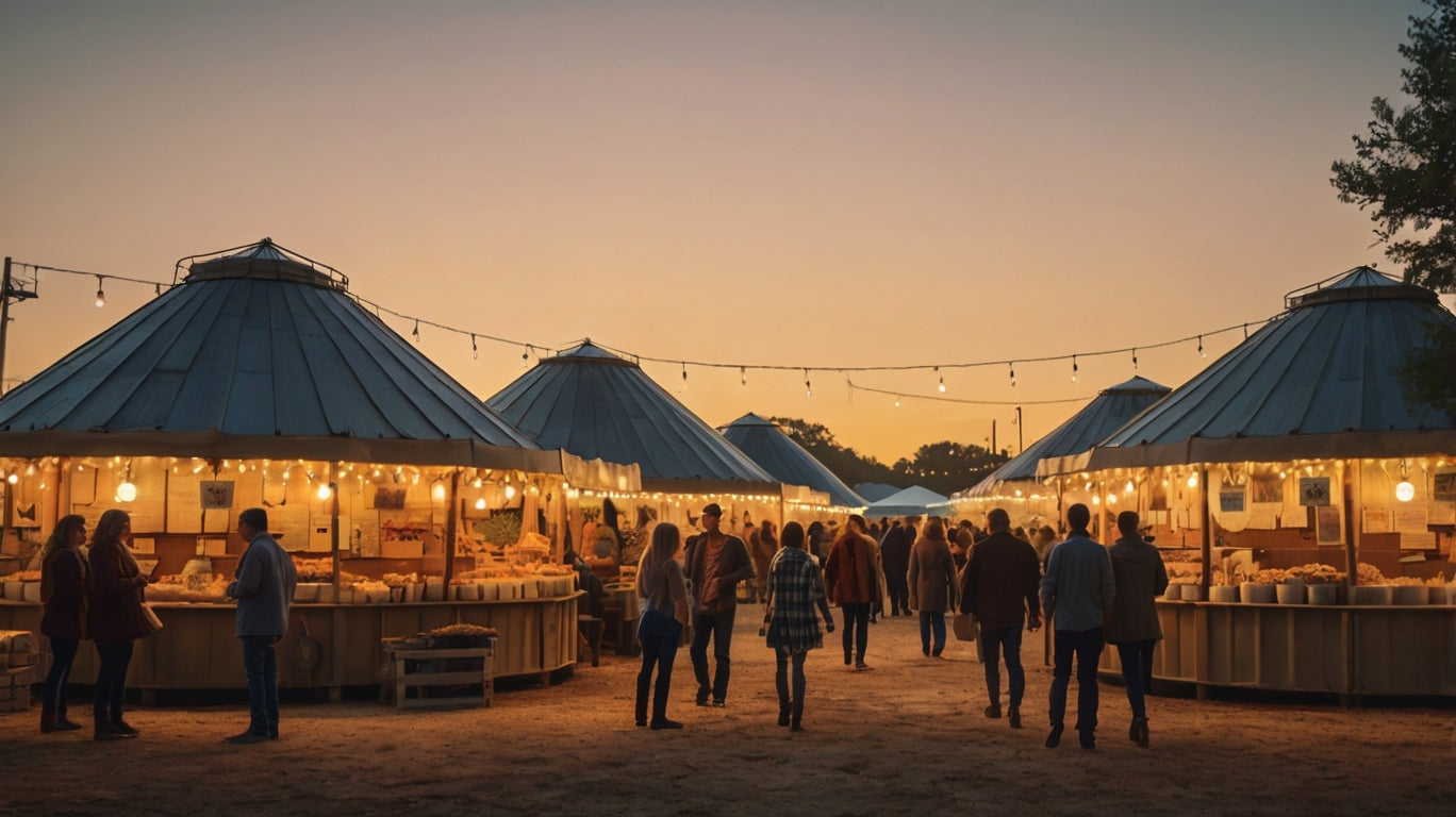 Vibrant Outdoor Food Festival Under Canopies