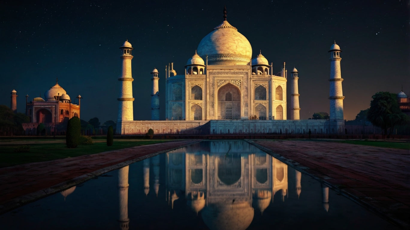 Taj Mahal at night with reflectionTitle: Eternal Reflection