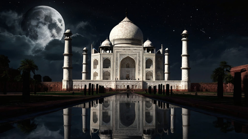 Taj Mahal at night with reflectionTitle: Eternal Reflection