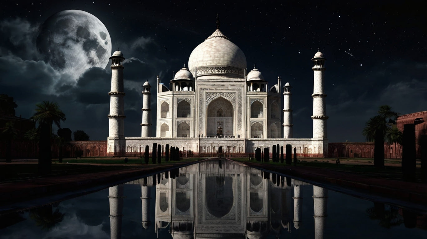 Taj Mahal at night with reflectionTitle: Eternal Reflection