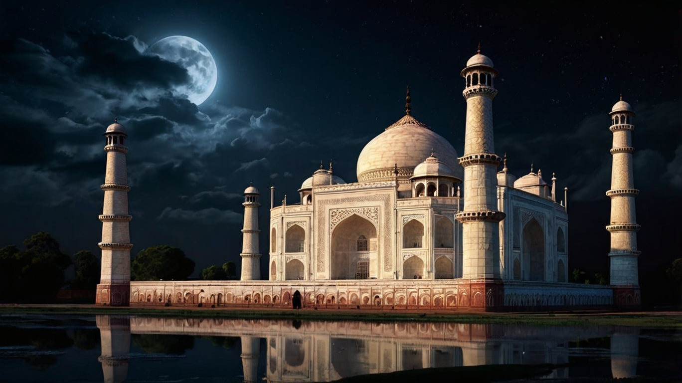 Taj Mahal at night with reflectionTitle: Eternal Reflection