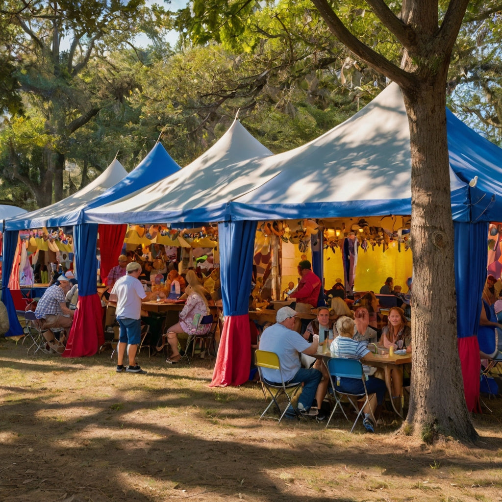 Vibrant Outdoor Food Festival Under Canopies