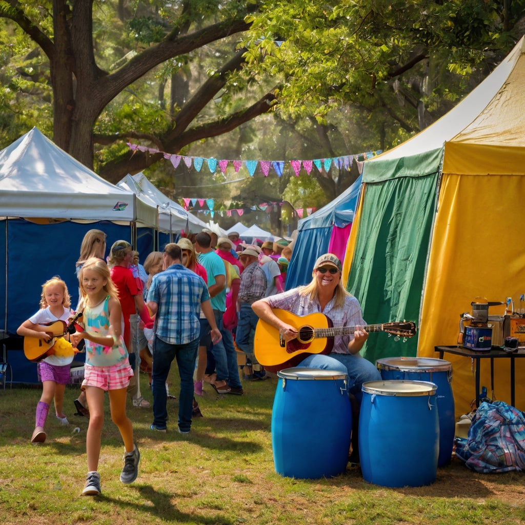 Vibrant Outdoor Food Festival Under Canopies