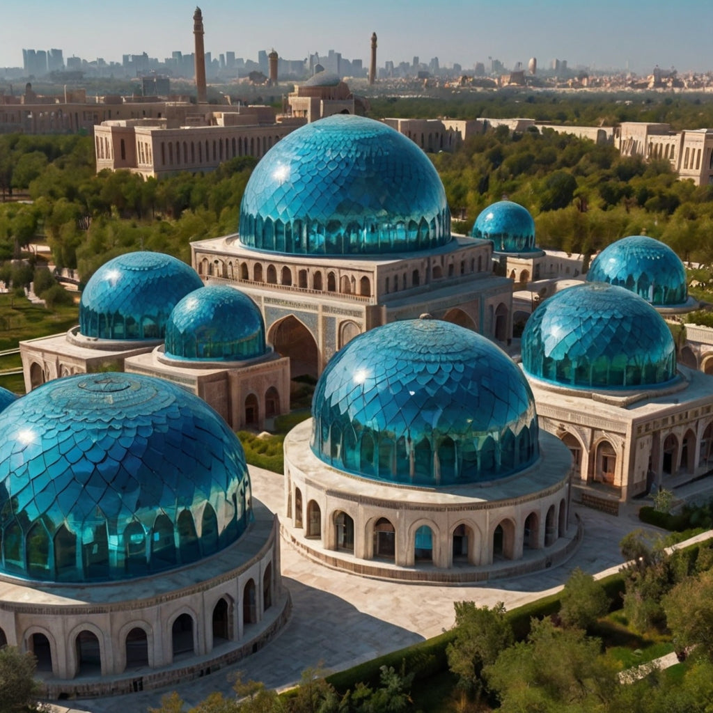 Vibrant Watercolor Painting of Grand Turquoise-Domed Mosque