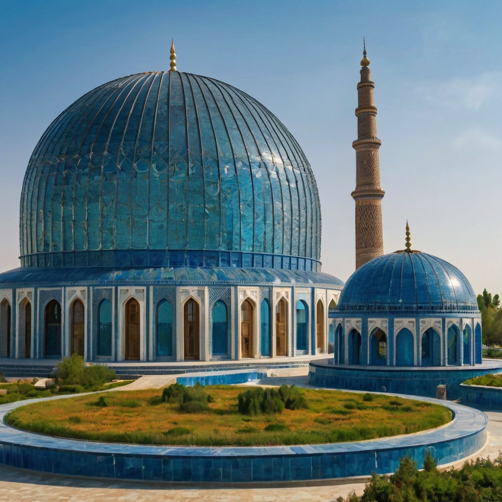 Vibrant Watercolor Painting of Grand Turquoise-Domed Mosque
