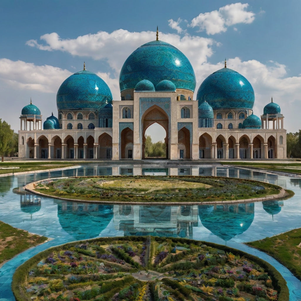 Vibrant Watercolor Painting of Grand Turquoise-Domed Mosque