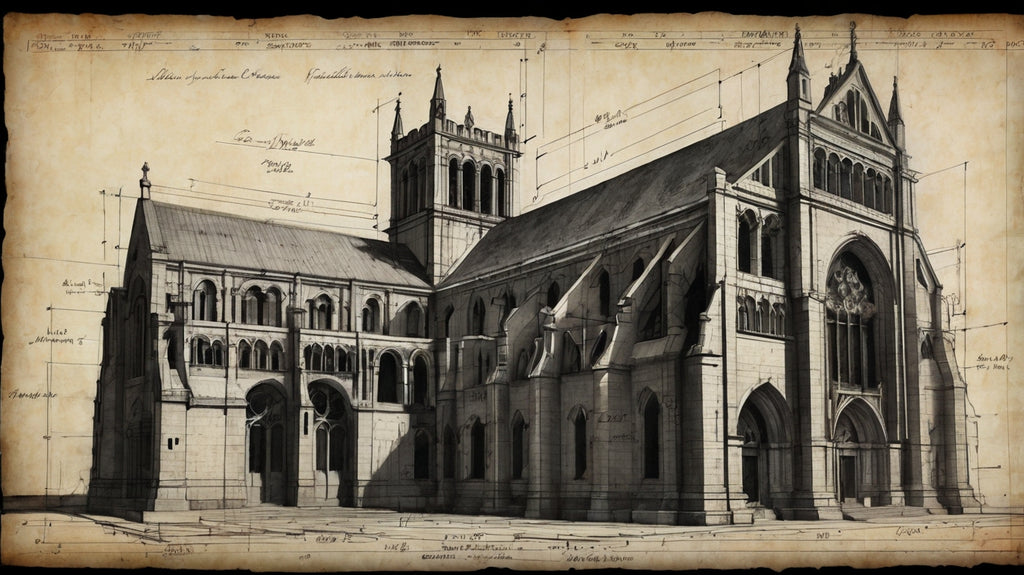 Gothic cathedral interior with arches and rose window