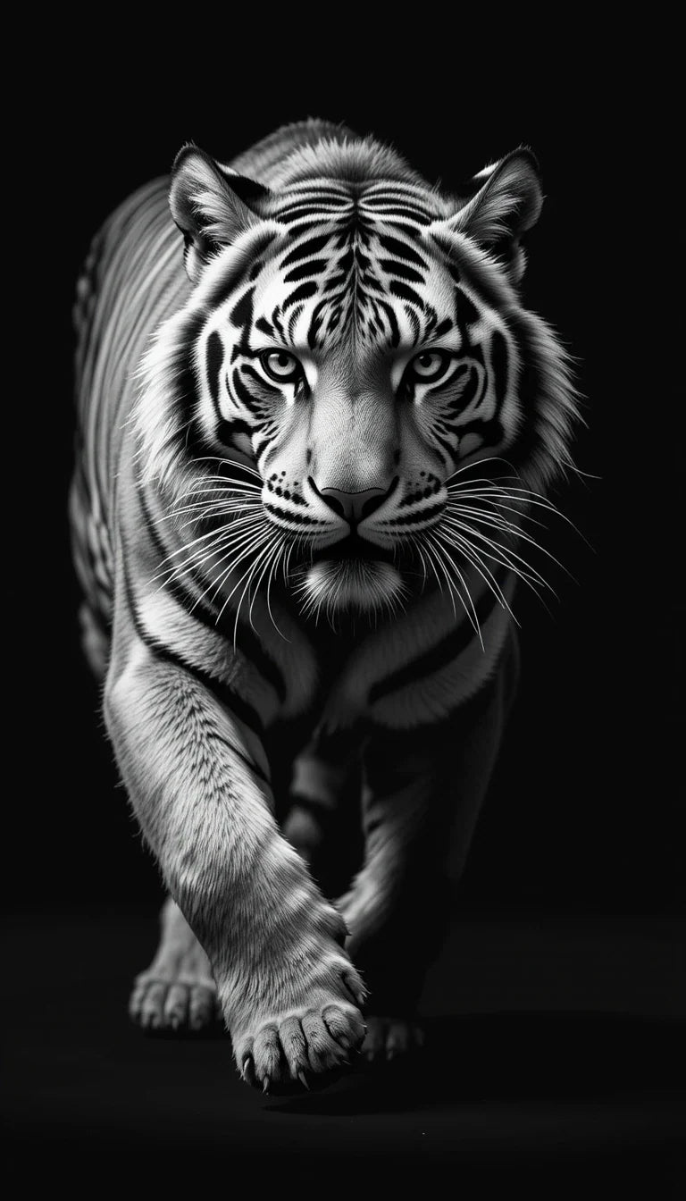 Intense White Tiger Portrait - Dramatic Black and White Animal Photography Canvas Print