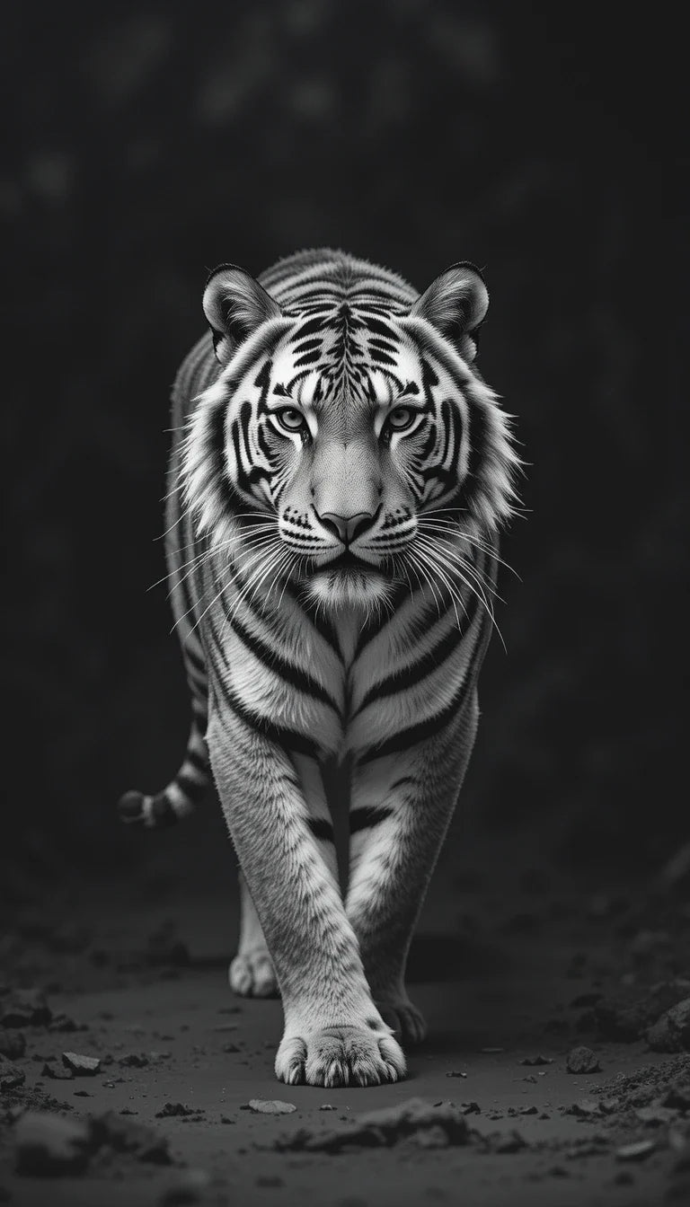 Intense White Tiger Portrait - Dramatic Black and White Animal Photography Canvas Print