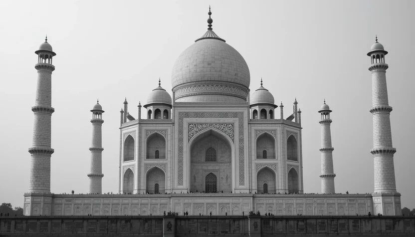 Taj Mahal Reflection in Black and White – Iconic Architectural Fine Art Print