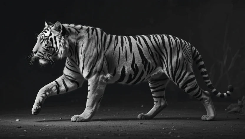 Intense White Tiger Portrait - Dramatic Black and White Animal Photography Canvas Print