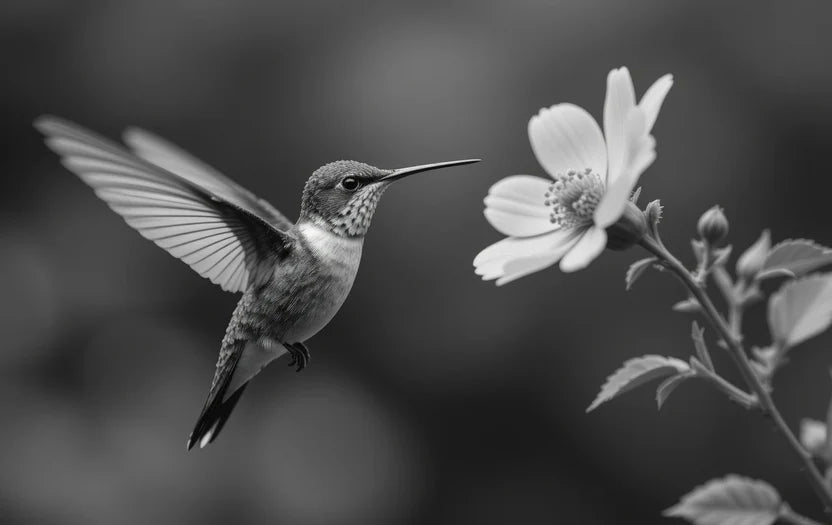 Black and White Hummingbird in Flight – Fine Art Nature Photography Print