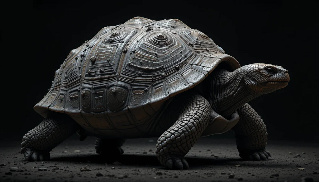 Ancient Tortoise Close-Up Portrait – Timeless Black and White Reptile Fine Art