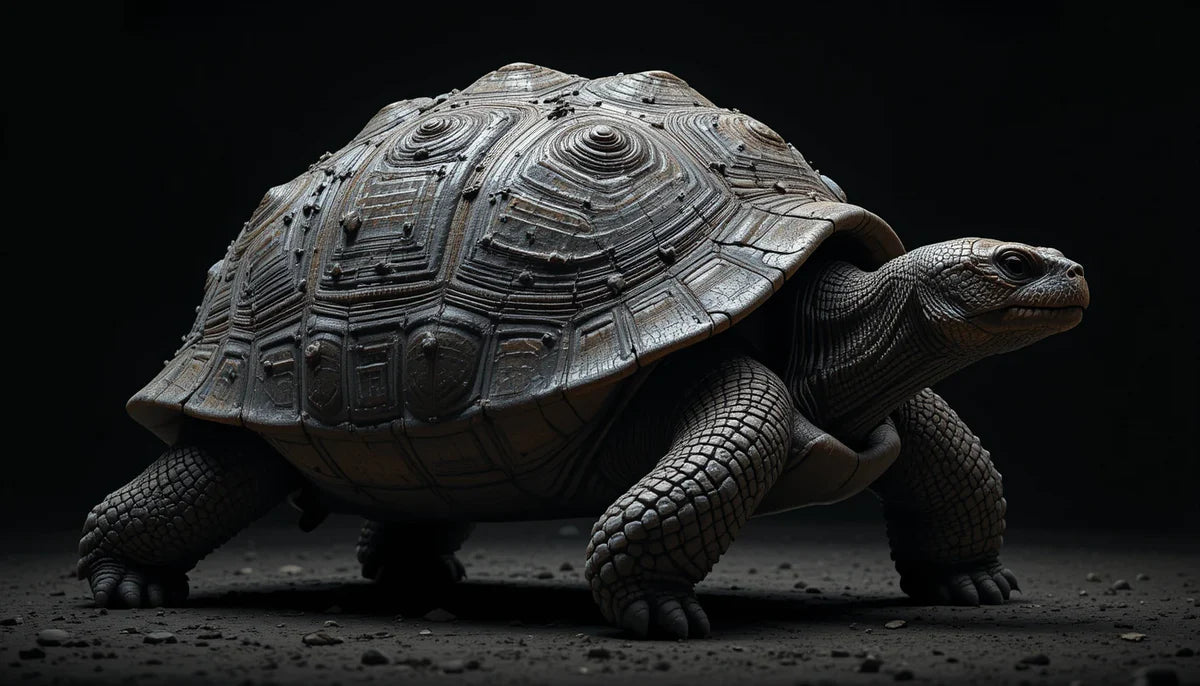 Ancient Tortoise Close-Up Portrait – Timeless Black and White Reptile Fine Art
