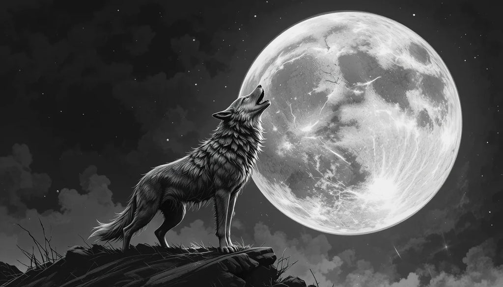 Wolf howling at full moon