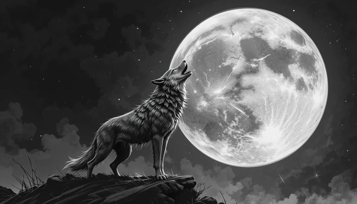 Wolf howling at full moon