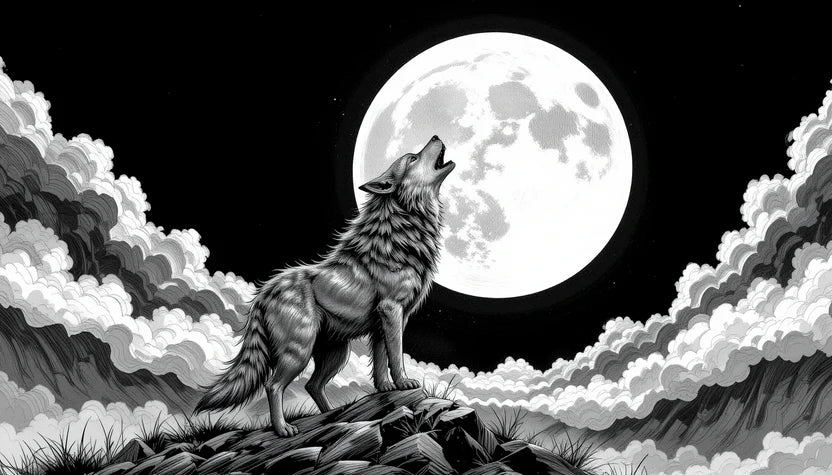 Wolf howling at full moon