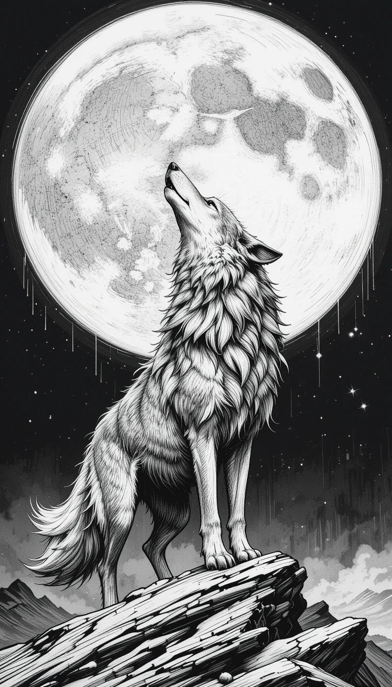 Wolf howling at full moon