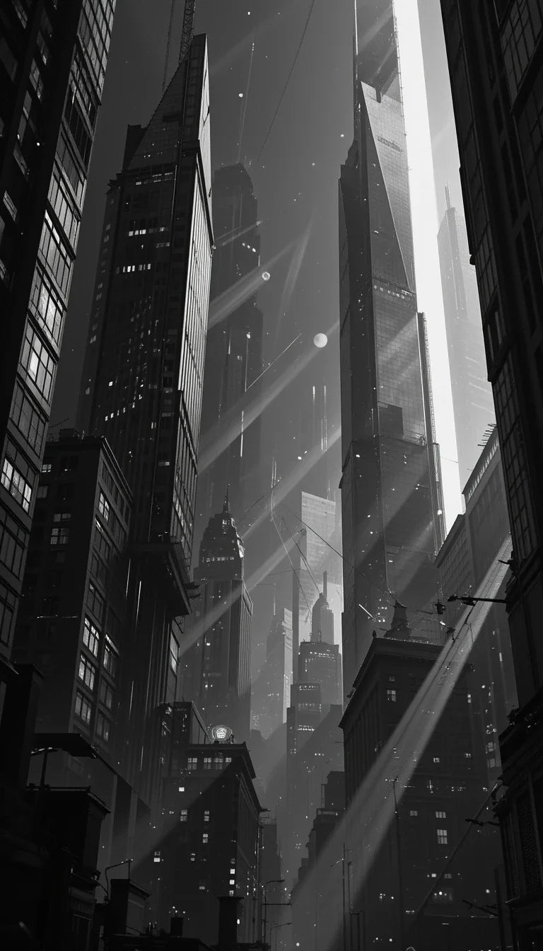 Towering City Skyscrapers View – Urban Black and White Architecture Photography