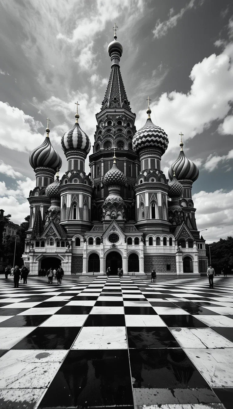 Saint Basil's Cathedral Moscow - Iconic Black and White Architectural Masterpiece Print