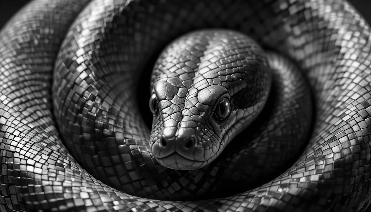 Coiled Serpent Snake Portrait – Intense Monochrome Reptile Wall ART