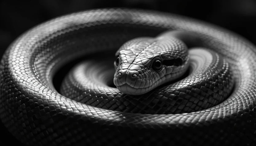 Coiled Serpent Snake Portrait – Intense Monochrome Reptile Wall ART