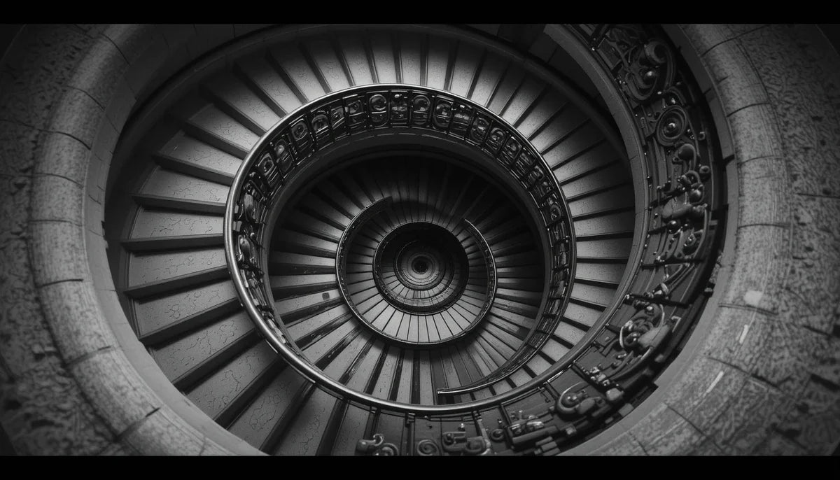 Hypnotic Spiral Staircase – Architectural Black and White Fine Art Print