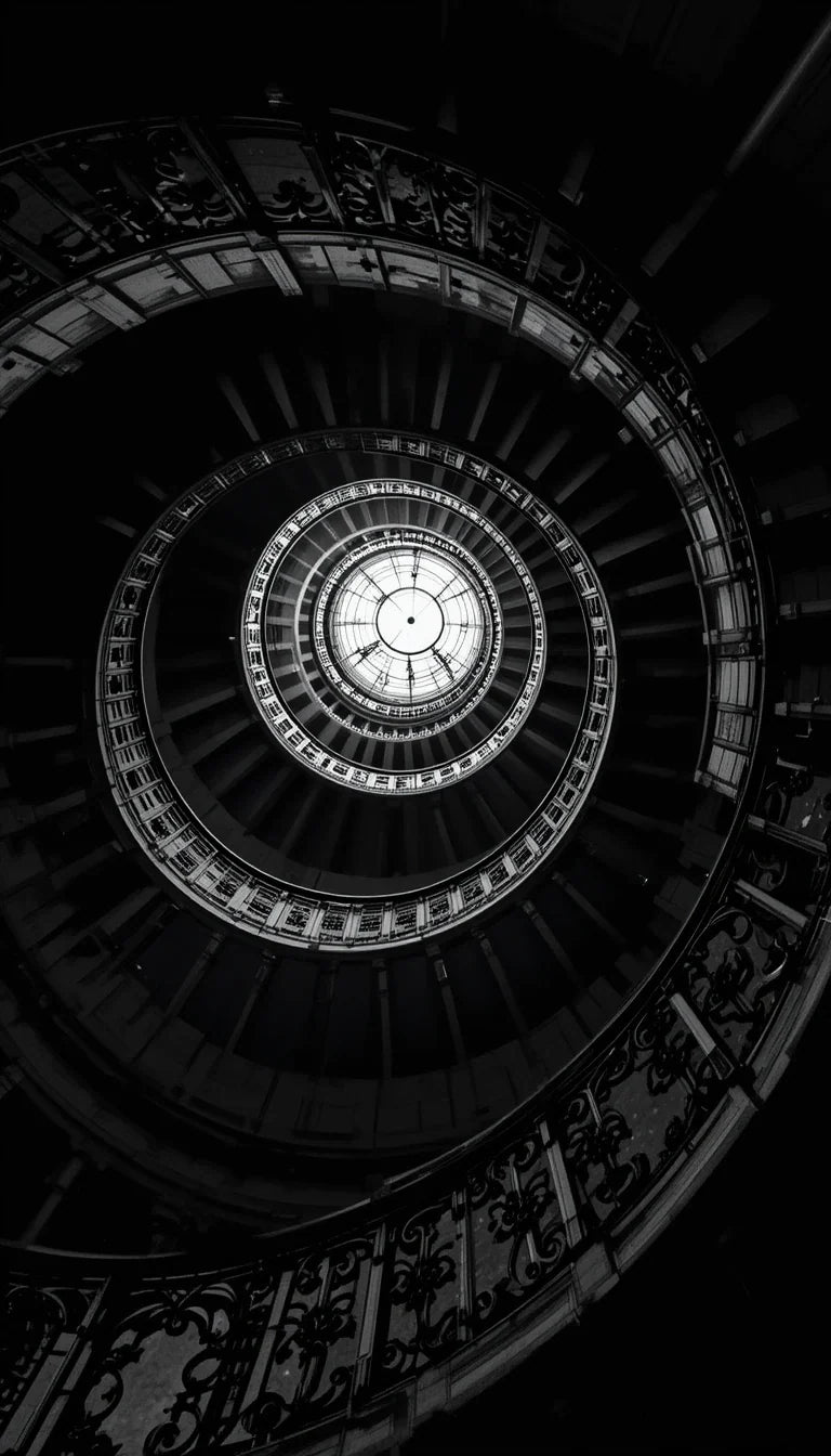 Hypnotic Spiral Staircase – Architectural Black and White Fine Art Print