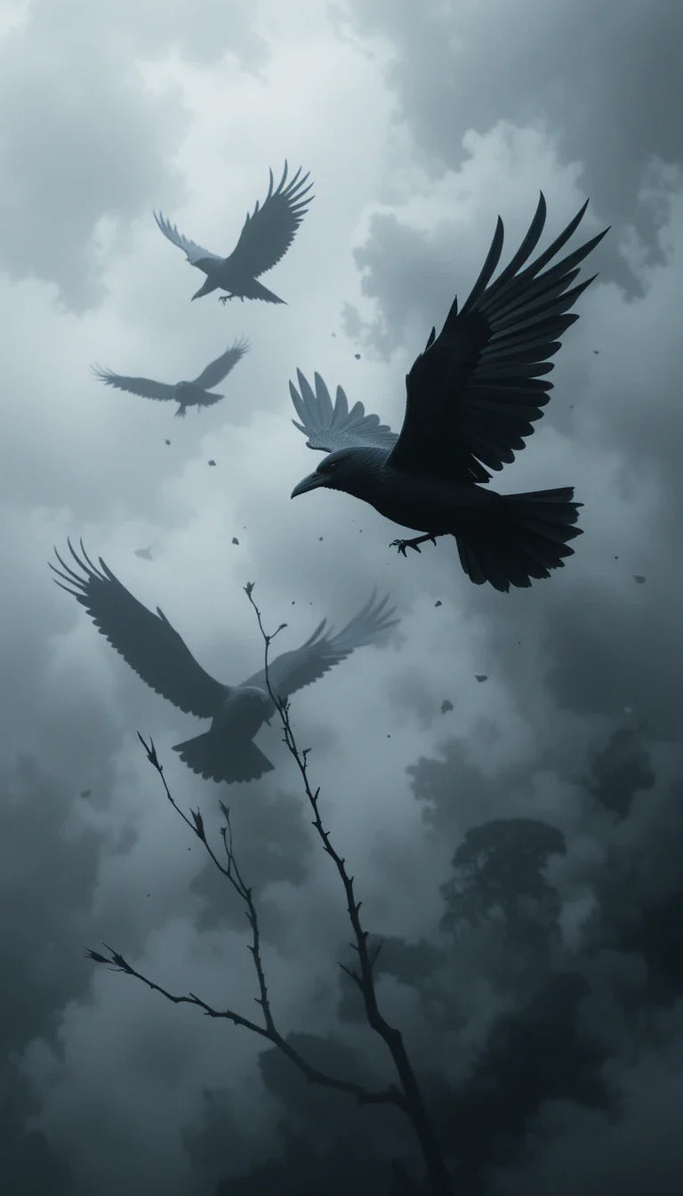 Birds flying in cloudy sky