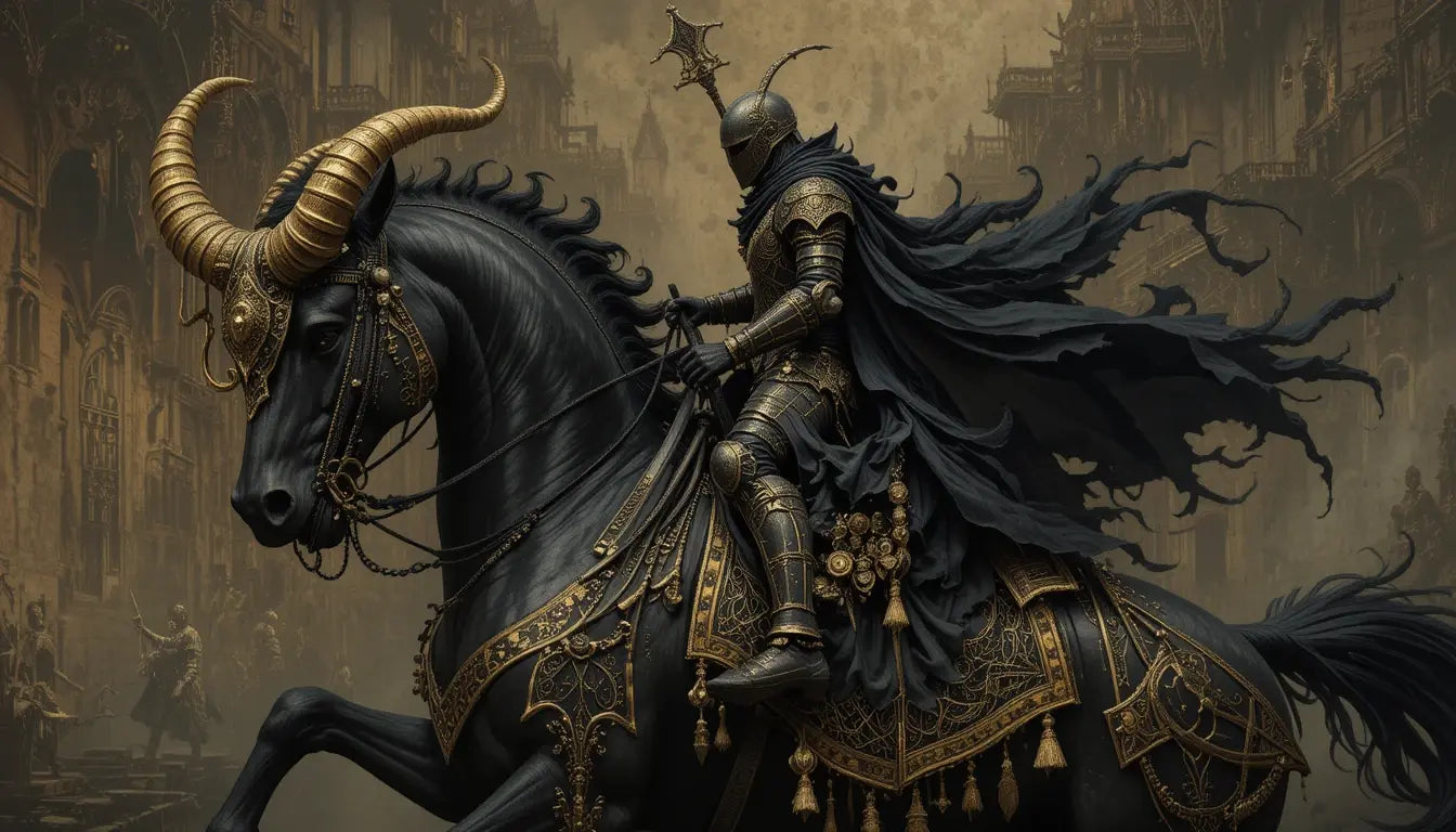 Majestic Black Knight on Armored Unicorn – Limited Edition Art Print My Store
