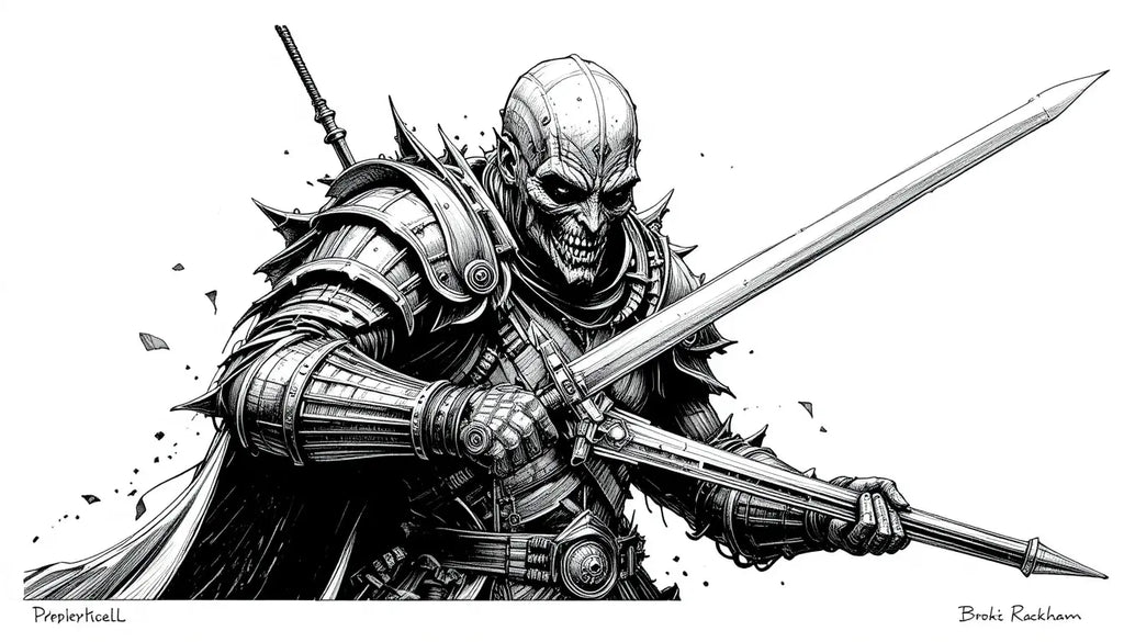 Dark Fantasy Warrior Sketch Wall Art My Store
