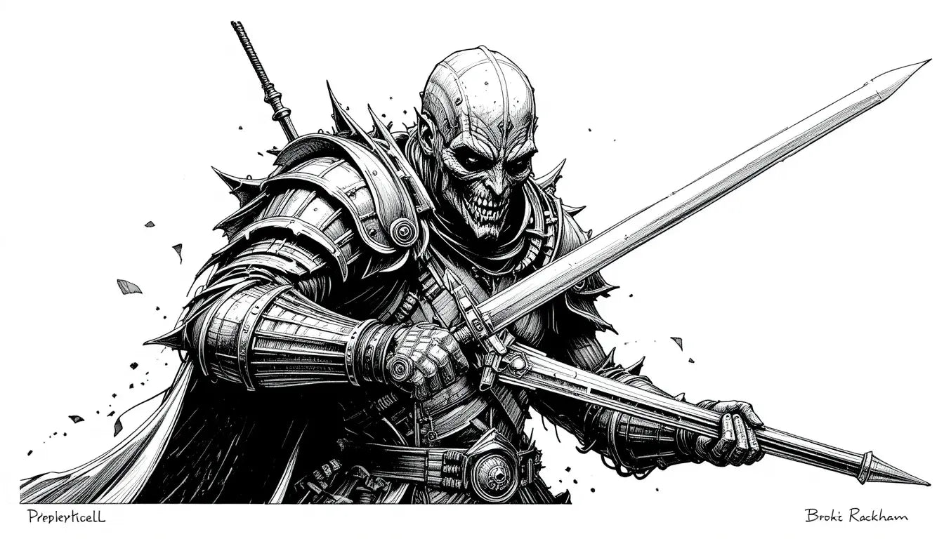 Dark Fantasy Warrior Sketch Wall Art My Store