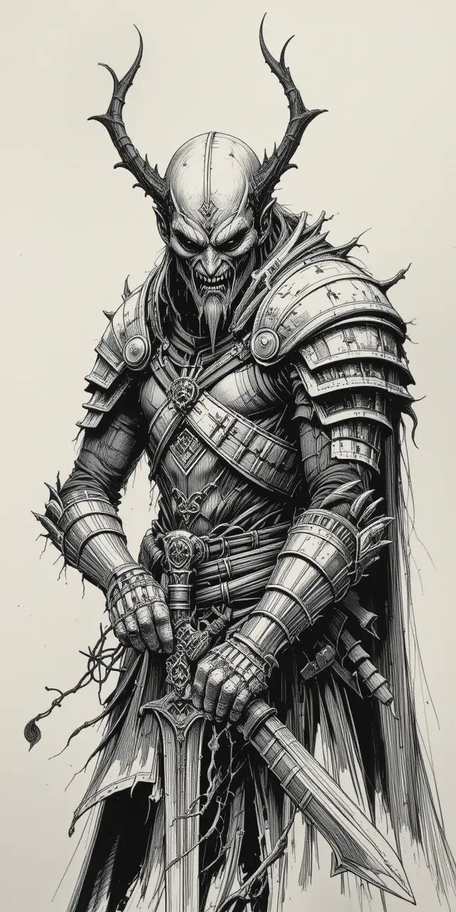 Dark Fantasy Warrior Sketch Wall Art My Store