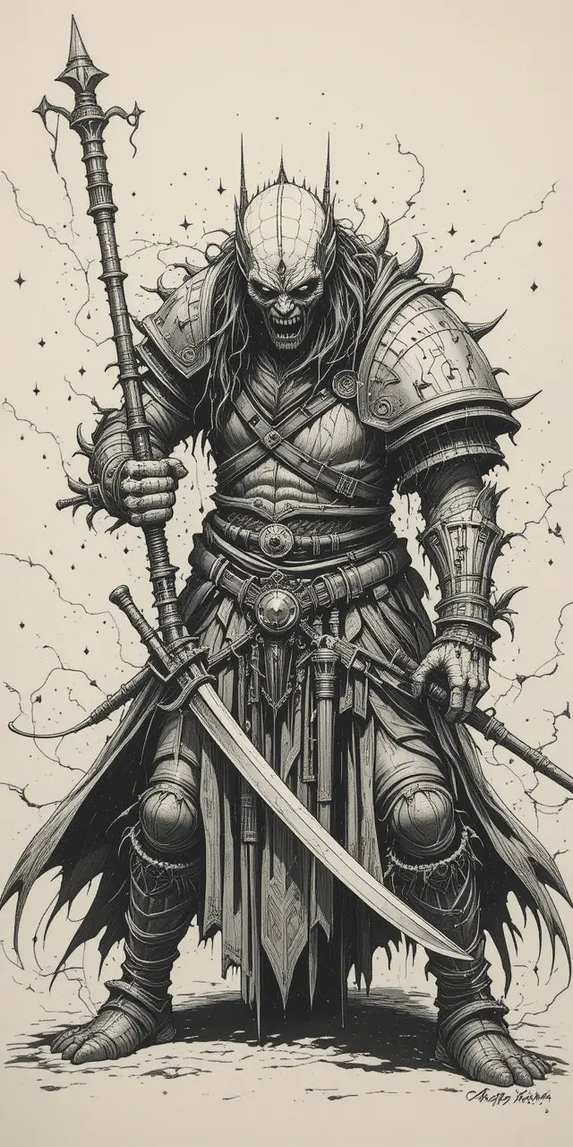 Dark Fantasy Warrior Sketch Wall Art My Store