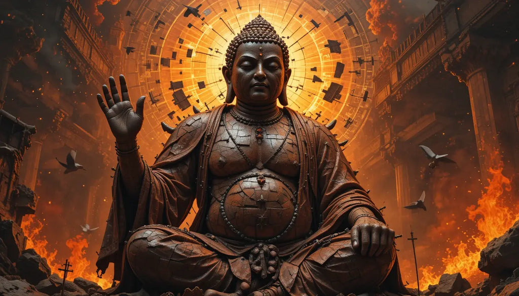 Enlightened Buddha in Flames Wall Art Print My Store