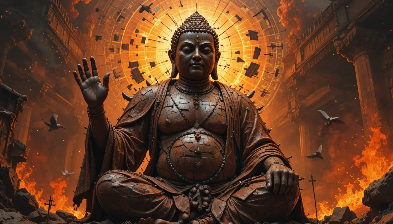 Enlightened Buddha in Flames Wall Art Print My Store