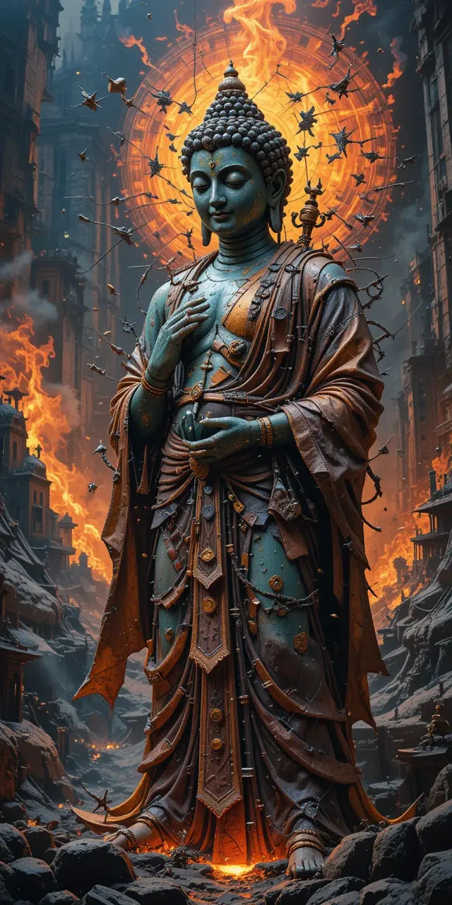 Enlightened Buddha in Flames Wall Art Print My Store